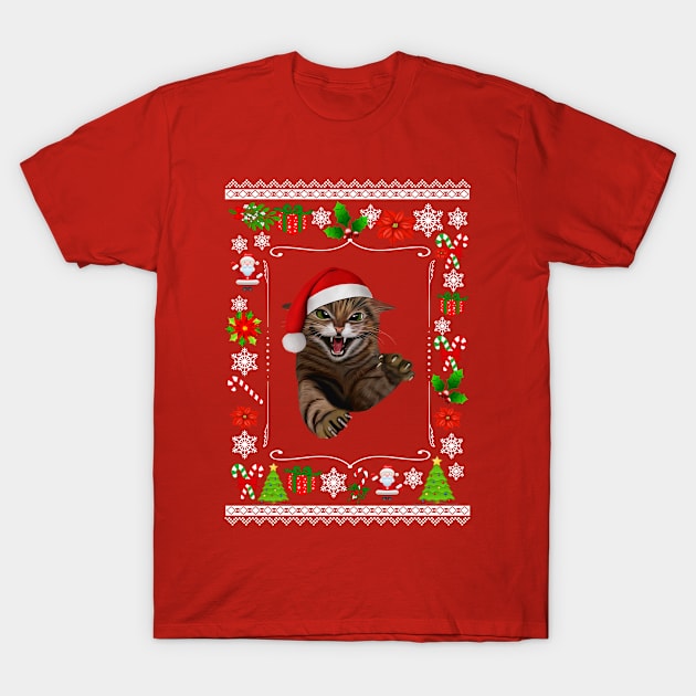 Christmas gifts for cat lovers Ugly xmas Angry Cat Sweater T-Shirt by AwesomePrintableArt